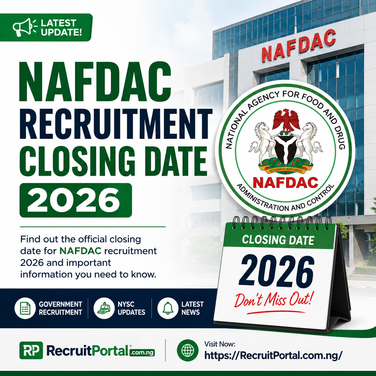 NAFDAC recruitment closing date 2026