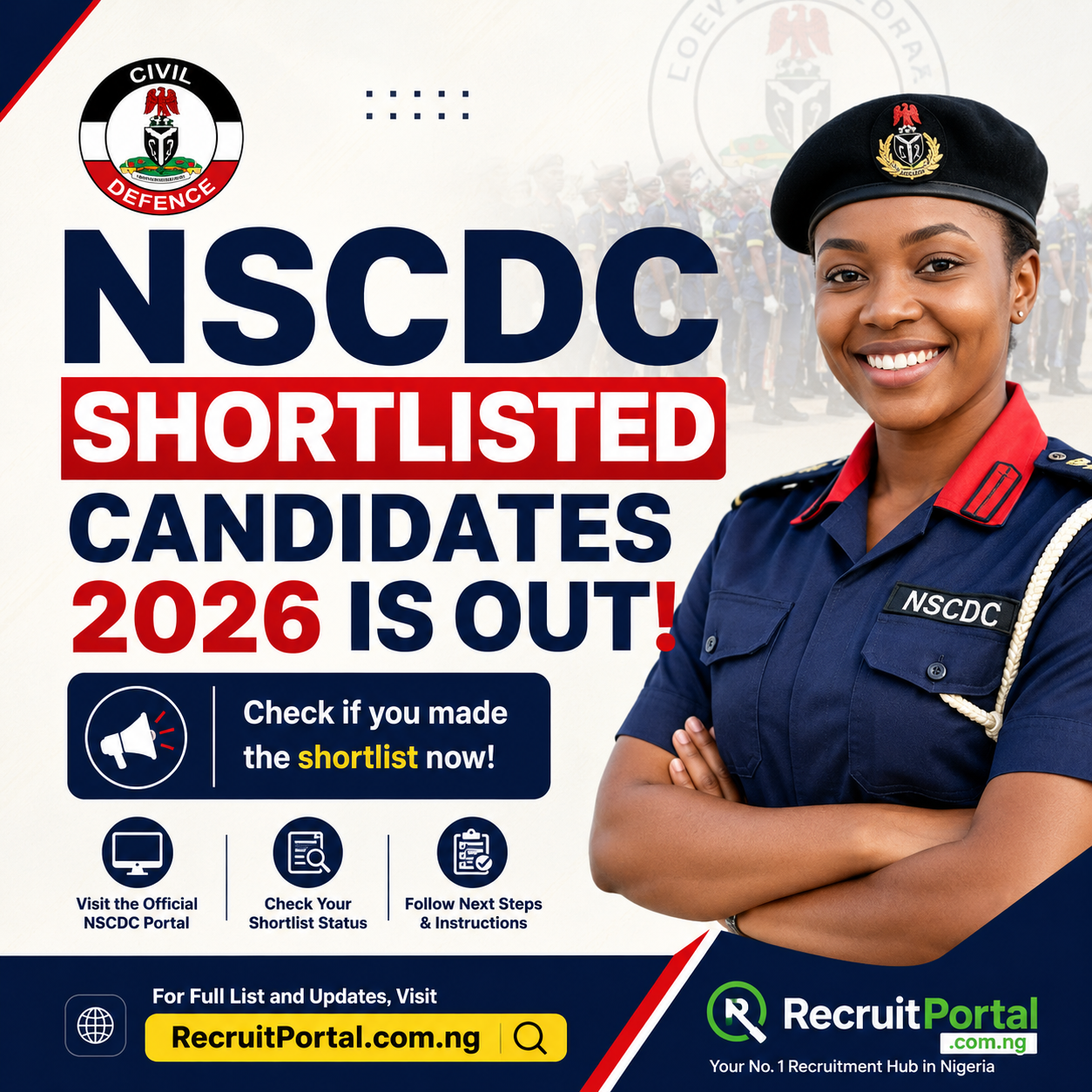 NSCDC shortlisted candidates 2026 is out