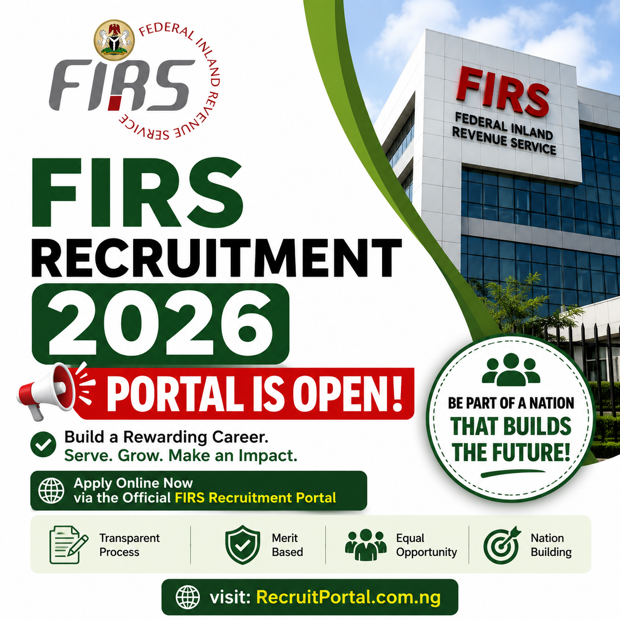 FIRS recruitment 2026 portal is open