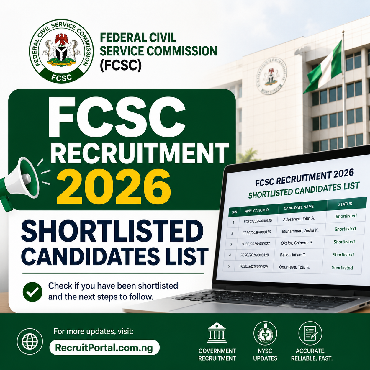 FCSC recruitment 2026 shortlisted candidates list