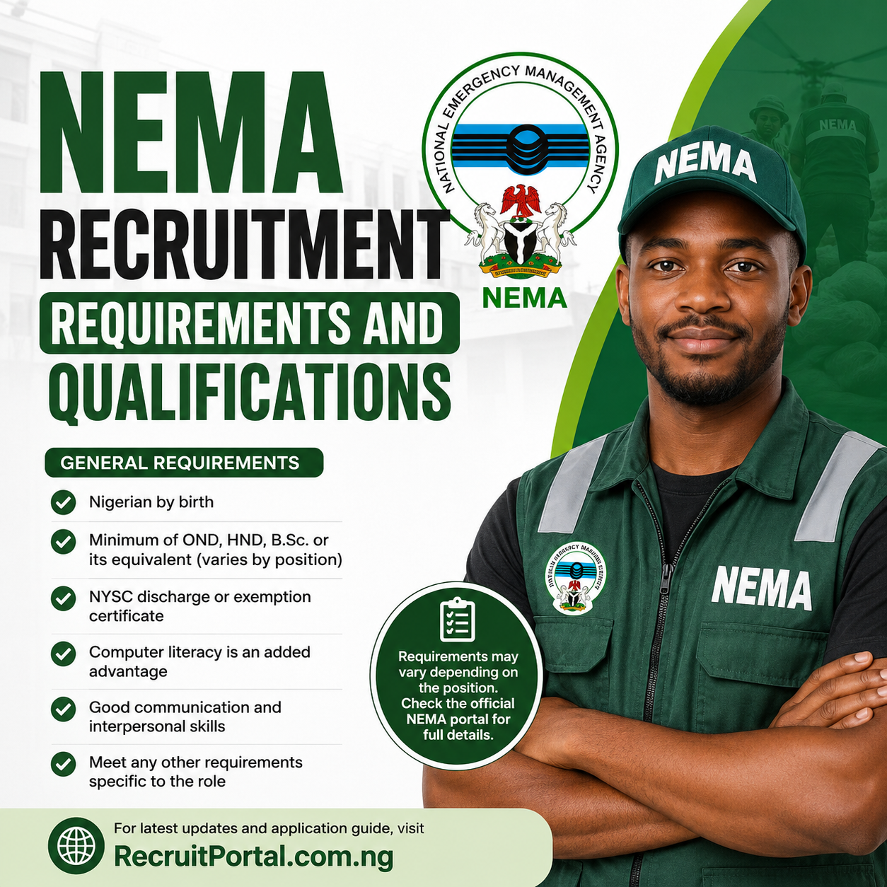NEMA recruitment requirements and qualifications