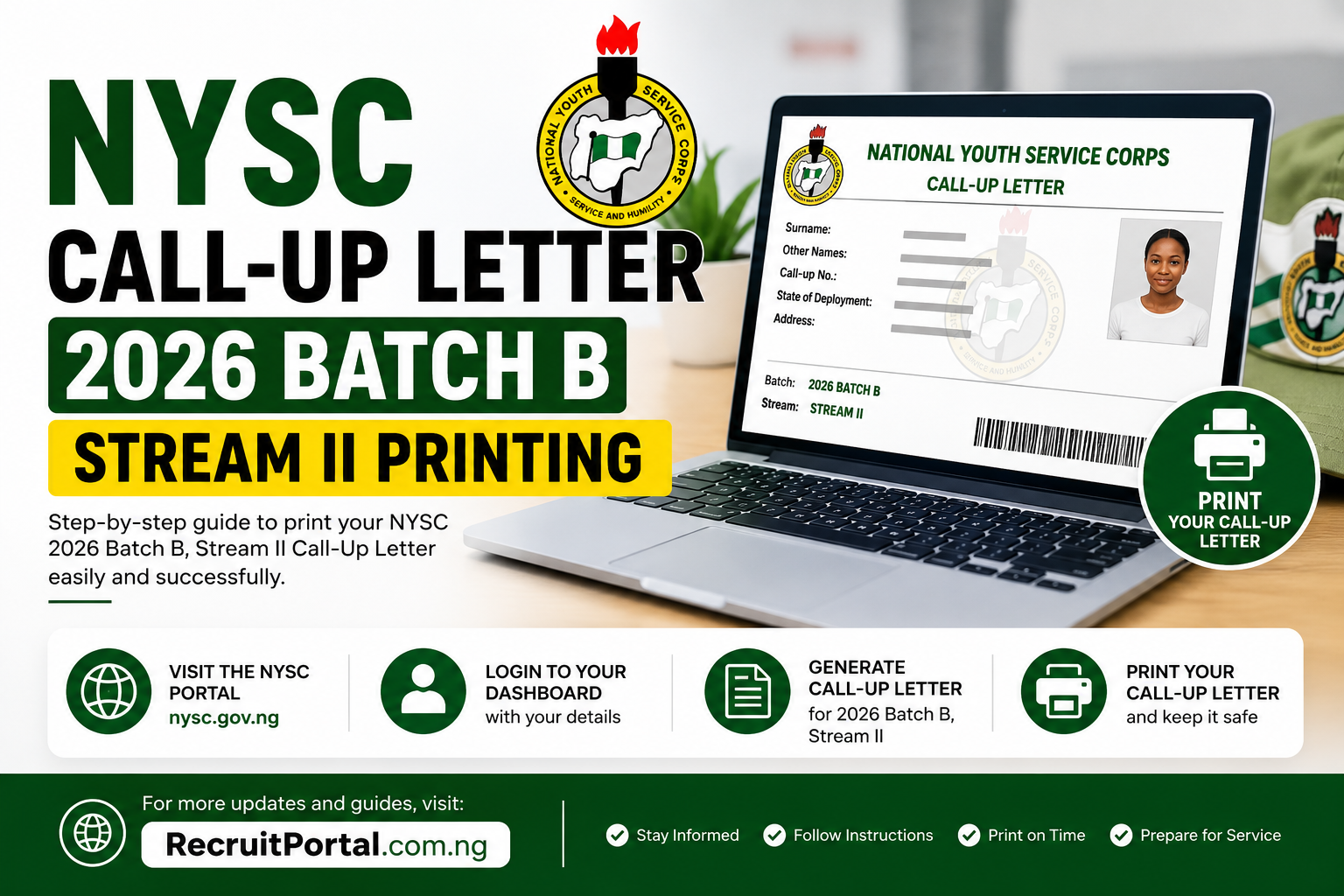 NYSC call-up letter 2026 Batch B stream ii printing
