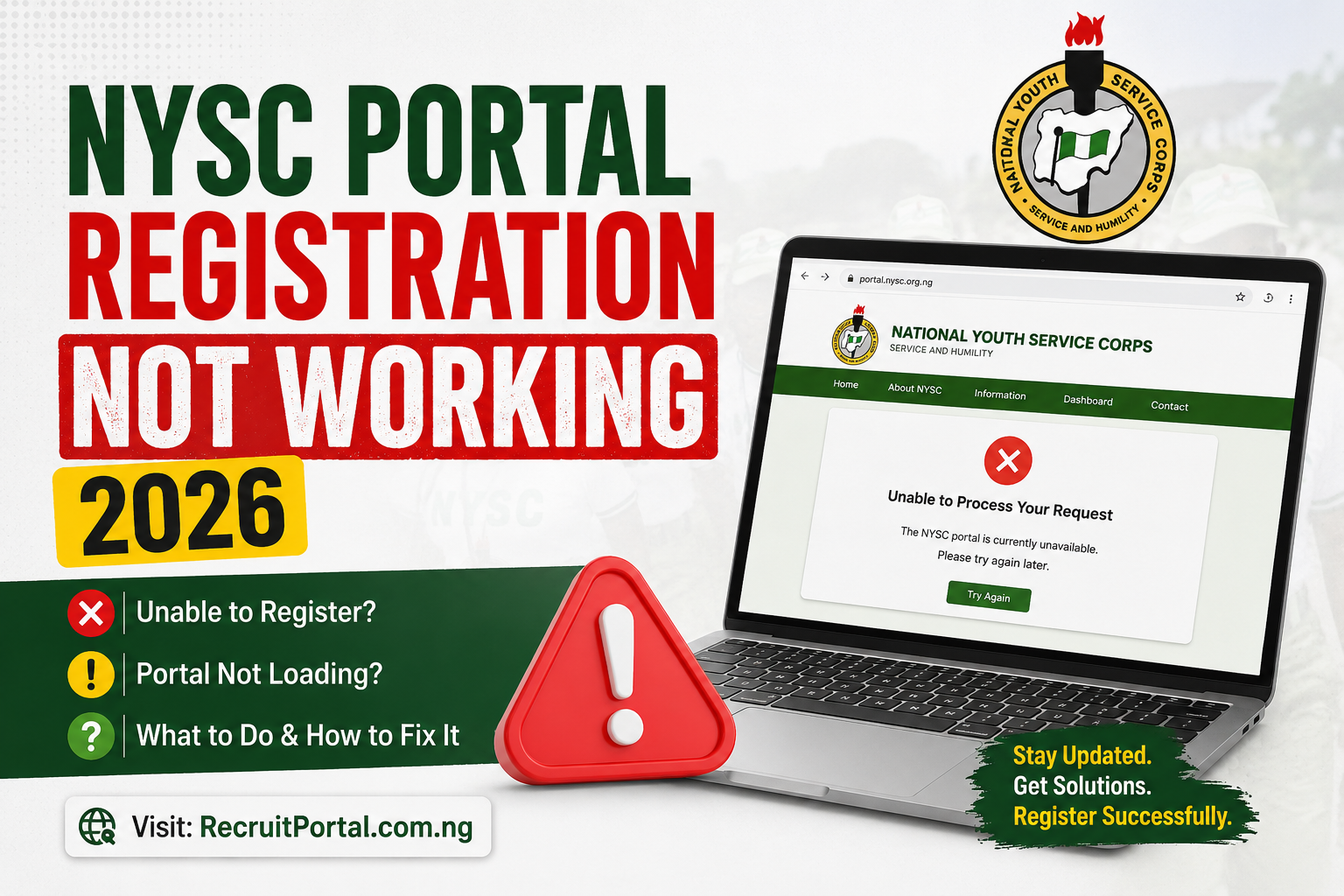 NYSC portal registration not working 2026