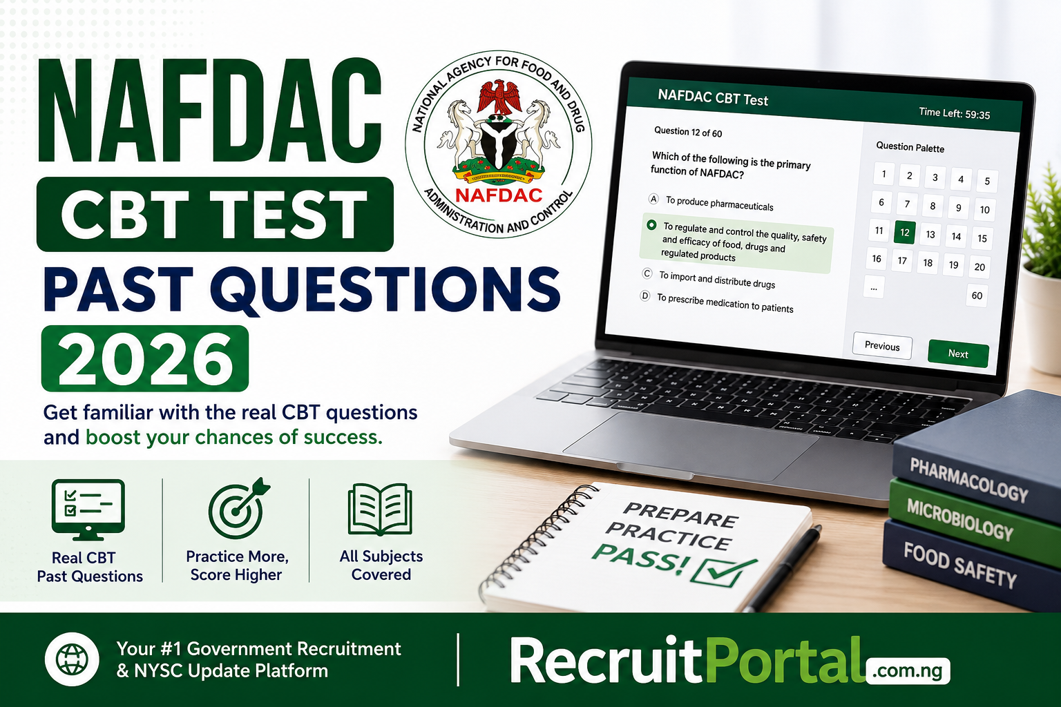 NAFDAC CBT test past questions 2026